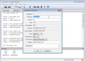 In this properties dialog many option like the compression algorithm and encryption cipher can be chosen for a subfile.