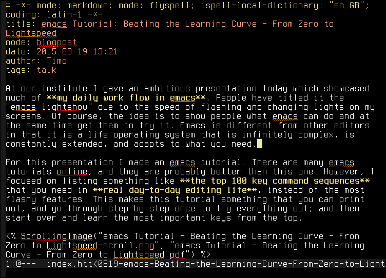 emacs at work, editing the file that turns into this webpage.